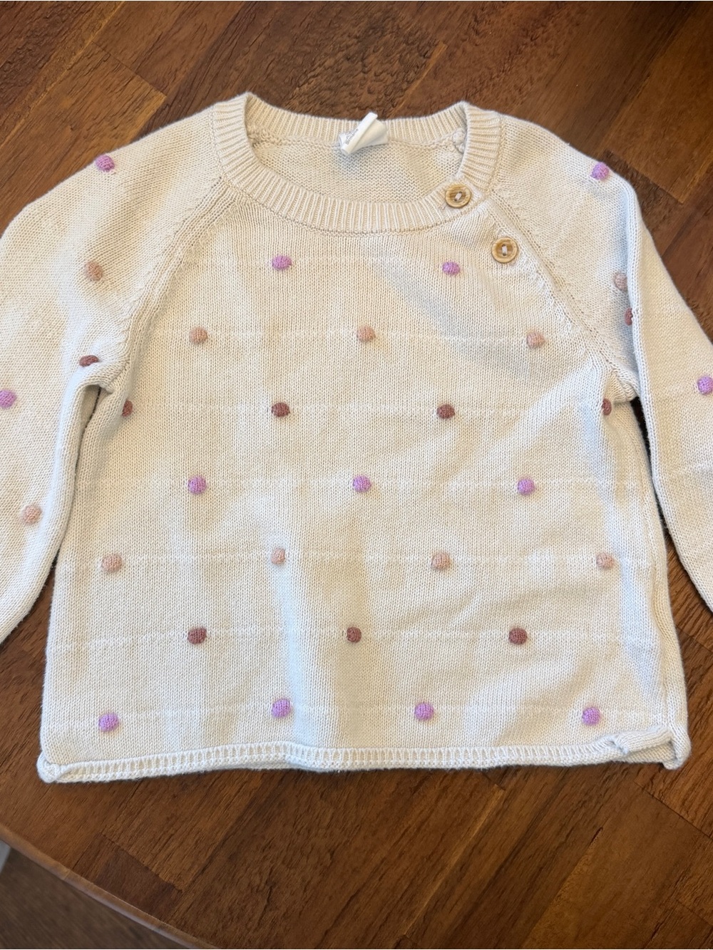 H&M Cream Sweater with Pink and Brown Pom Dots